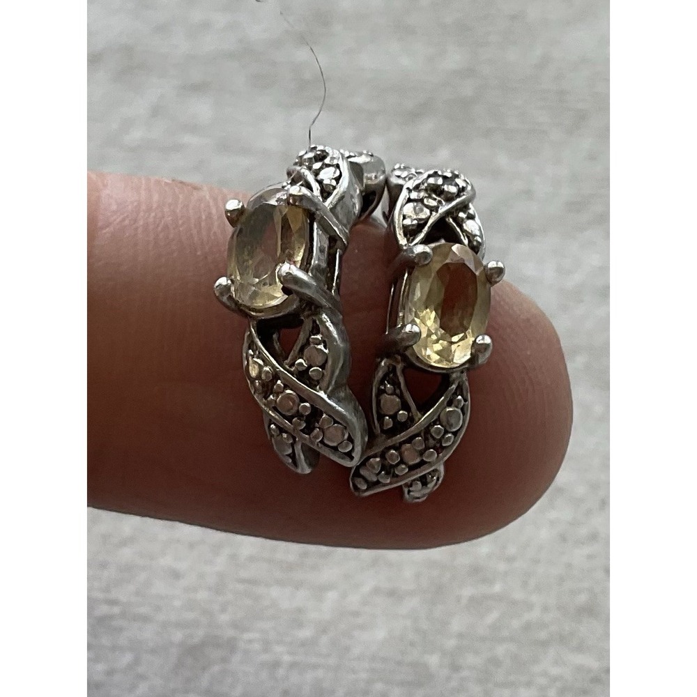 Vintage 925 Sterling Silver Yellow Citrine Gemstone Earrings Estate Jewelry